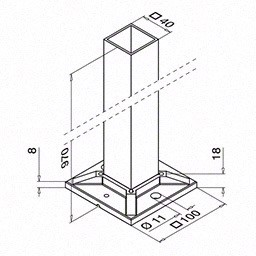 Stregtegning balustre fod firkantet